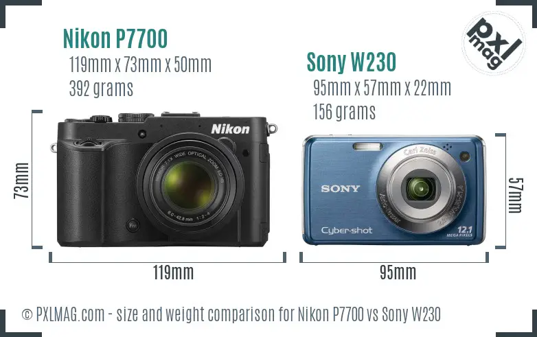 Nikon P7700 vs Sony W230 size comparison