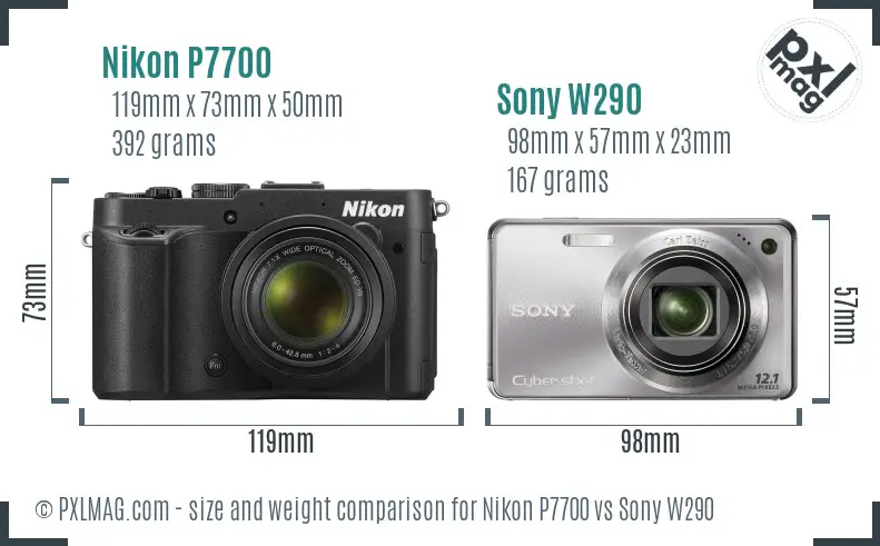 Nikon P7700 vs Sony W290 size comparison