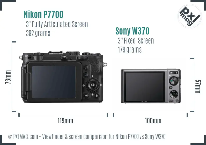 Nikon P7700 vs Sony W370 Screen and Viewfinder comparison