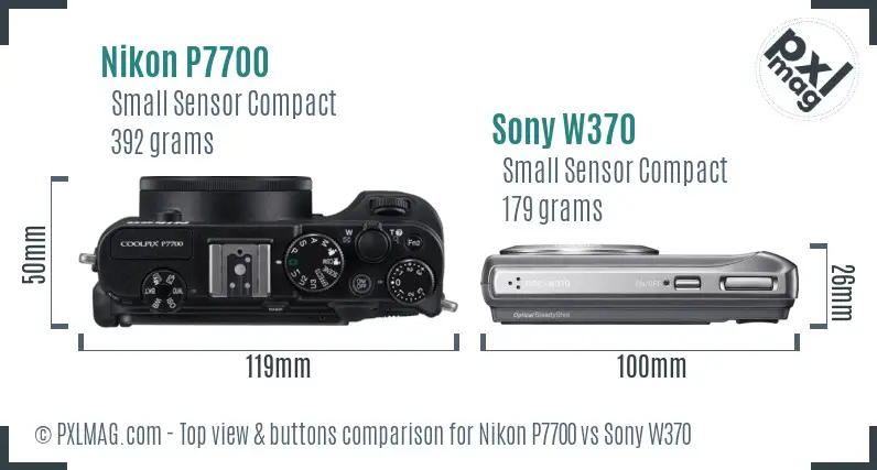 Nikon P7700 vs Sony W370 top view buttons comparison