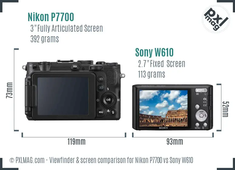 Nikon P7700 vs Sony W610 Screen and Viewfinder comparison