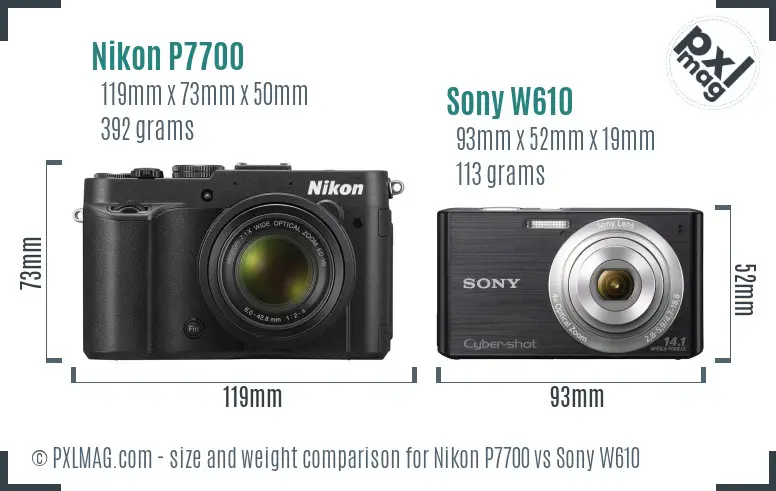 Nikon P7700 vs Sony W610 size comparison