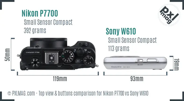 Nikon P7700 vs Sony W610 top view buttons comparison