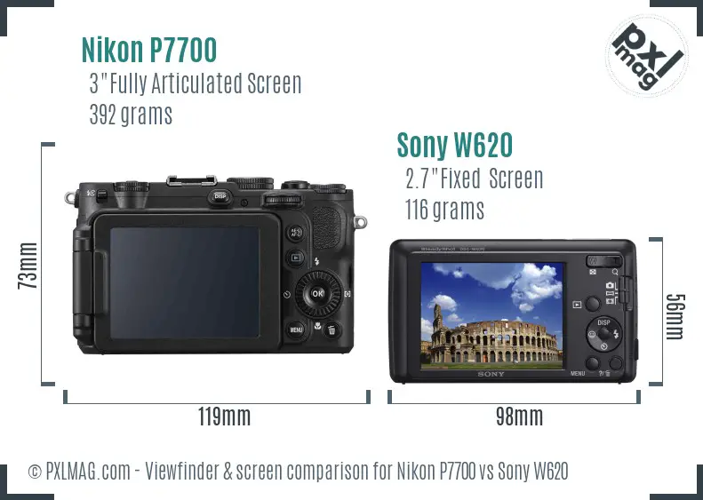 Nikon P7700 vs Sony W620 Screen and Viewfinder comparison