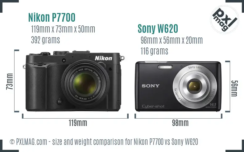 Nikon P7700 vs Sony W620 size comparison