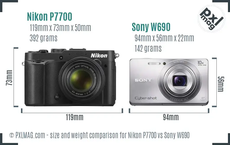 Nikon P7700 vs Sony W690 size comparison
