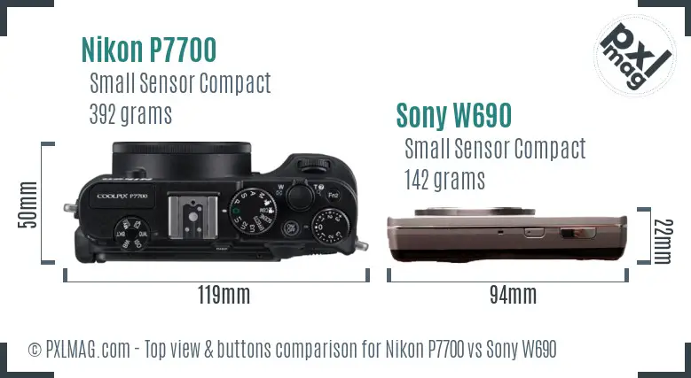 Nikon P7700 vs Sony W690 top view buttons comparison