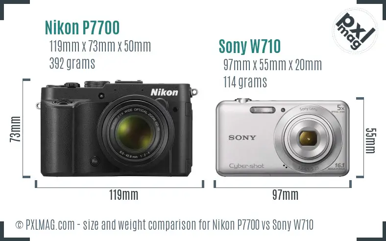 Nikon P7700 vs Sony W710 size comparison