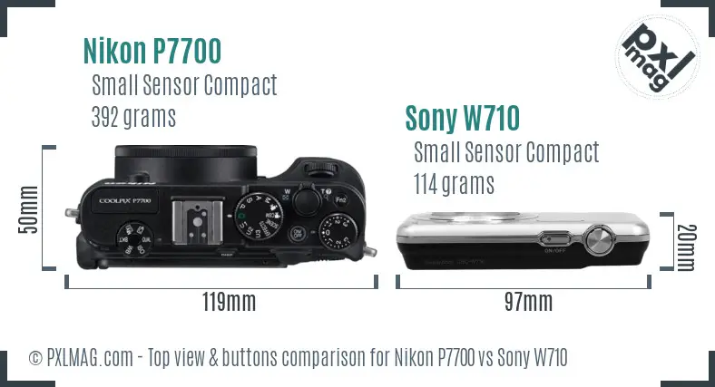Nikon P7700 vs Sony W710 top view buttons comparison