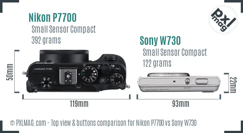 Nikon P7700 vs Sony W730 top view buttons comparison