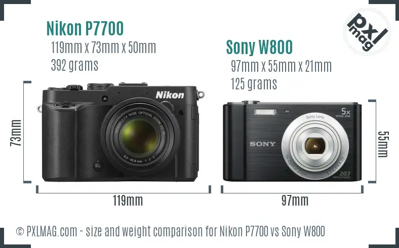 Nikon P7700 vs Sony W800 size comparison