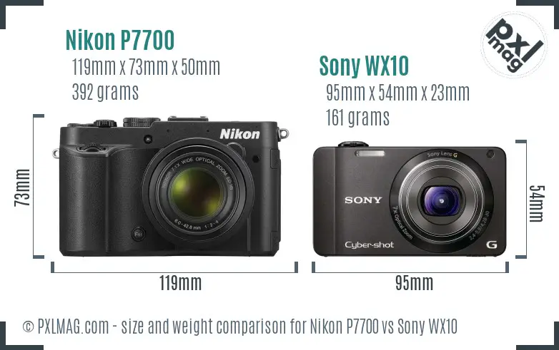 Nikon P7700 vs Sony WX10 size comparison