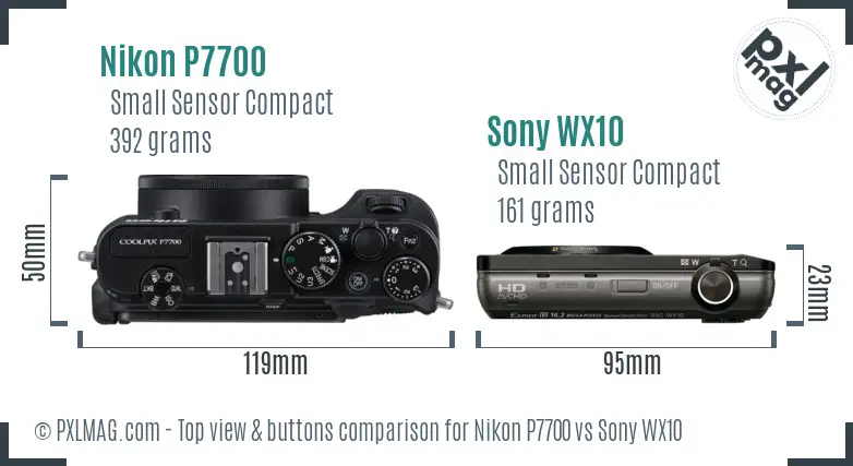 Nikon P7700 vs Sony WX10 top view buttons comparison