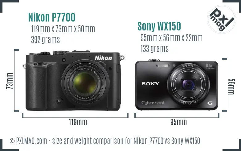 Nikon P7700 vs Sony WX150 size comparison
