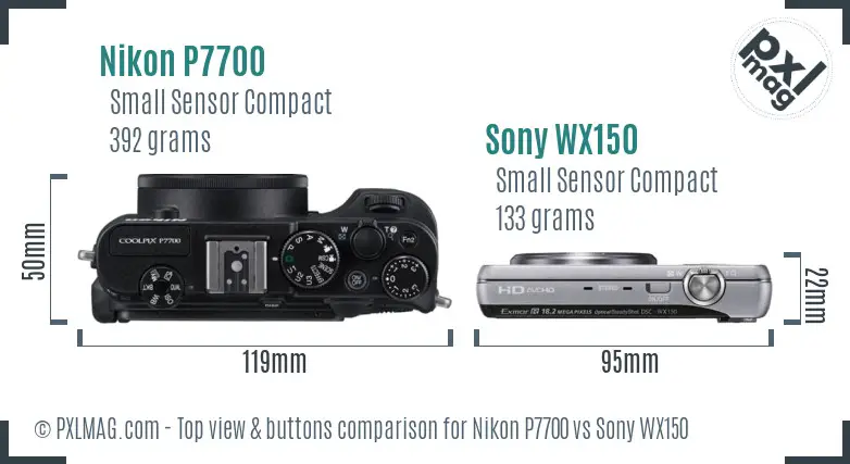 Nikon P7700 vs Sony WX150 top view buttons comparison