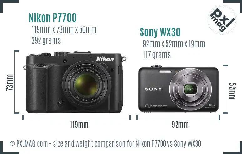 Nikon P7700 vs Sony WX30 size comparison