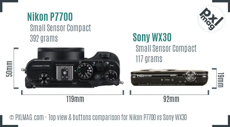 Nikon P7700 vs Sony WX30 top view buttons comparison