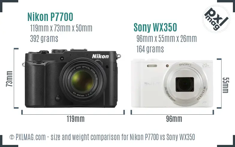 Nikon P7700 vs Sony WX350 size comparison Nikon P7700 vs Sony WX350 size comparison