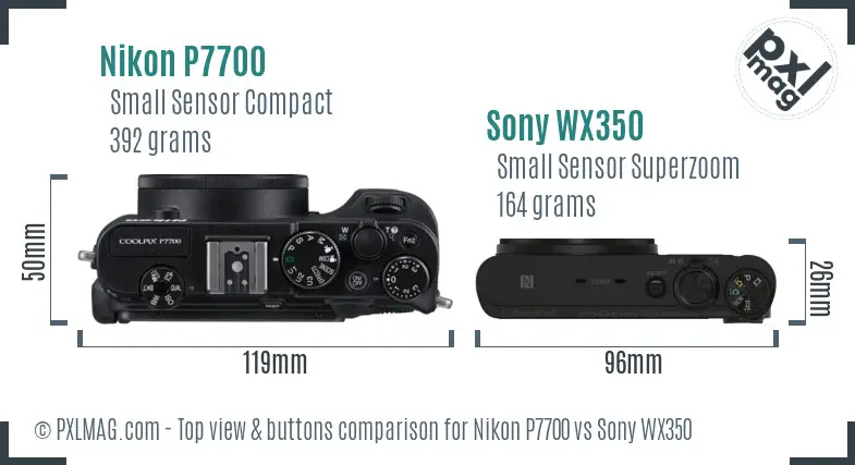 Nikon P7700 vs Sony WX350 top view buttons comparison Nikon P7700 vs Sony WX350 top view buttons comparison