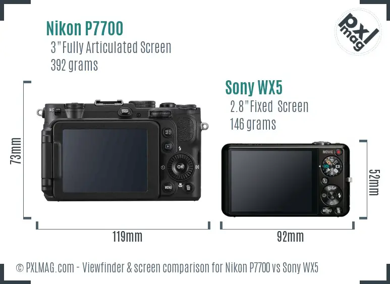 Nikon P7700 vs Sony WX5 Screen and Viewfinder comparison