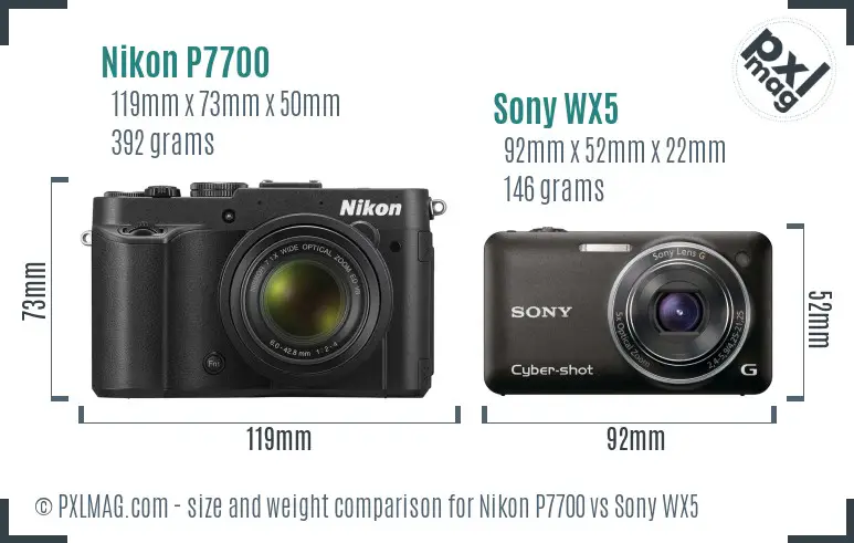 Nikon P7700 vs Sony WX5 size comparison