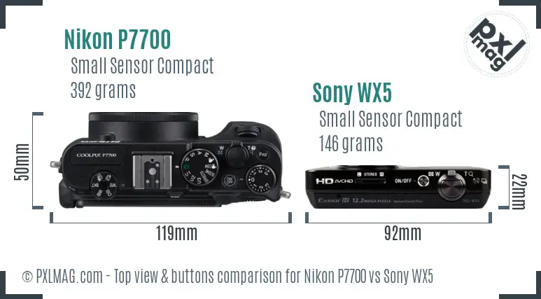 Nikon P7700 vs Sony WX5 top view buttons comparison