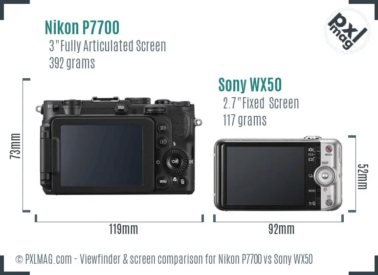 Nikon P7700 vs Sony WX50 Screen and Viewfinder comparison
