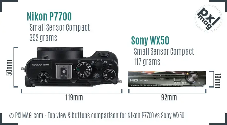 Nikon P7700 vs Sony WX50 top view buttons comparison