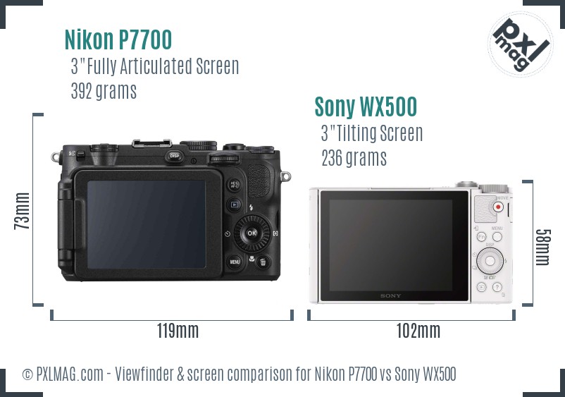 Nikon P7700 vs Sony WX500 Screen and Viewfinder comparison