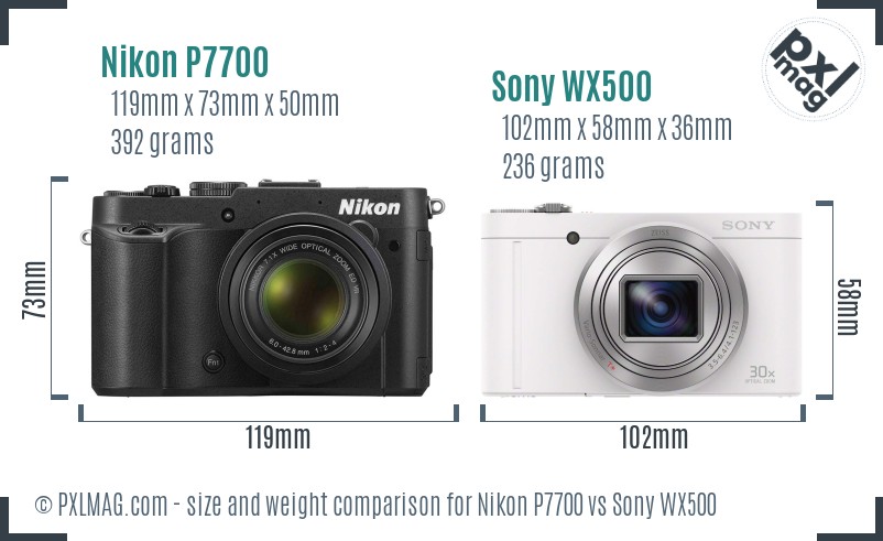 Nikon P7700 vs Sony WX500 size comparison