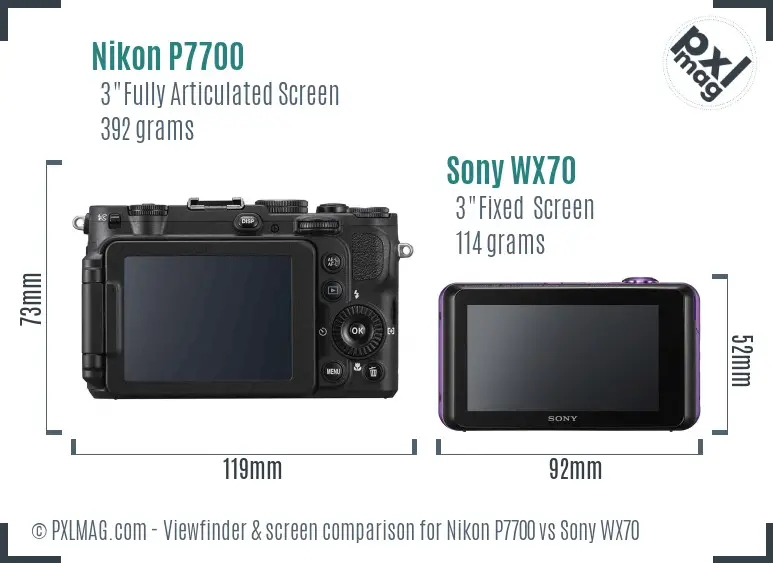 Nikon P7700 vs Sony WX70 Screen and Viewfinder comparison