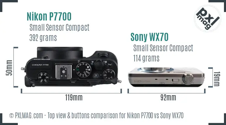 Nikon P7700 vs Sony WX70 top view buttons comparison