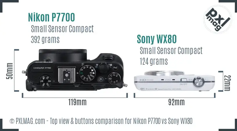 Nikon P7700 vs Sony WX80 top view buttons comparison