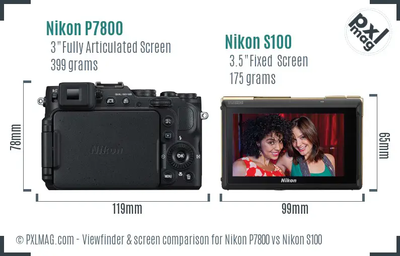 Nikon P7800 vs Nikon S100 Screen and Viewfinder comparison