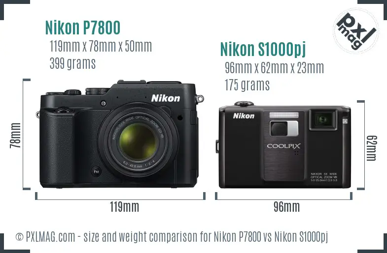 Nikon P7800 vs Nikon S1000pj size comparison