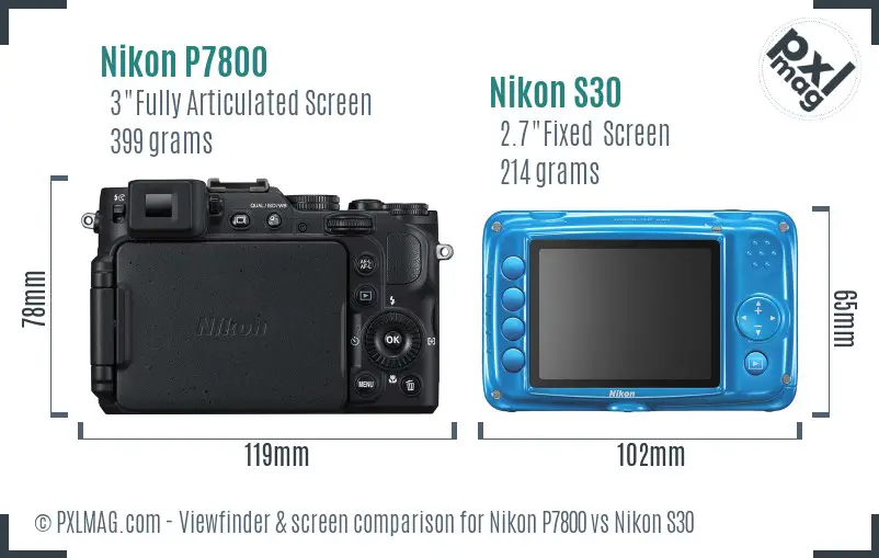 Nikon P7800 vs Nikon S30 Screen and Viewfinder comparison