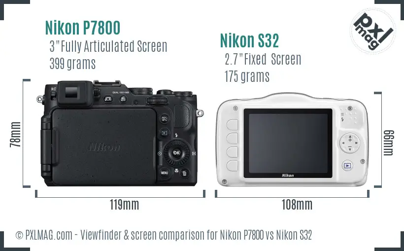 Nikon P7800 vs Nikon S32 Screen and Viewfinder comparison