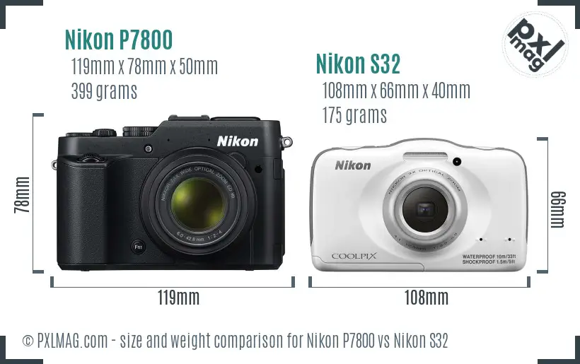 Nikon P7800 vs Nikon S32 size comparison