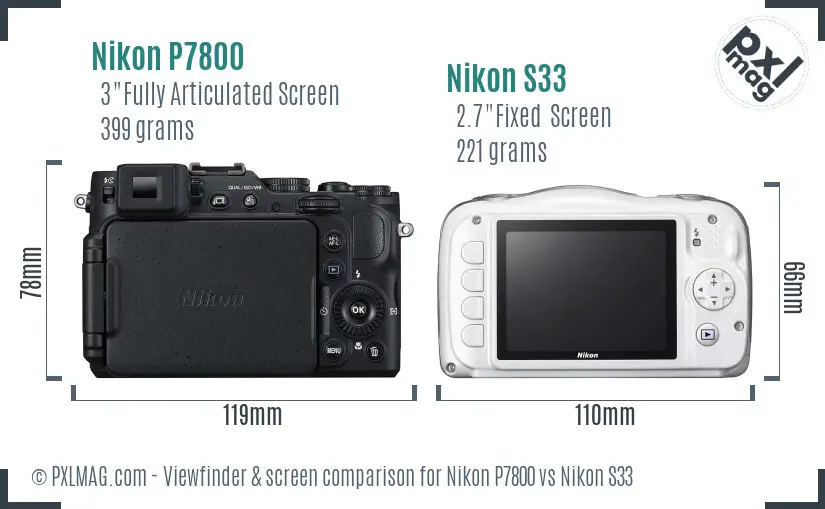 Nikon P7800 vs Nikon S33 Screen and Viewfinder comparison