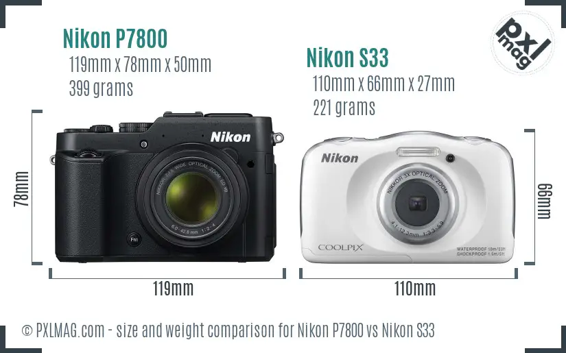 Nikon P7800 vs Nikon S33 size comparison