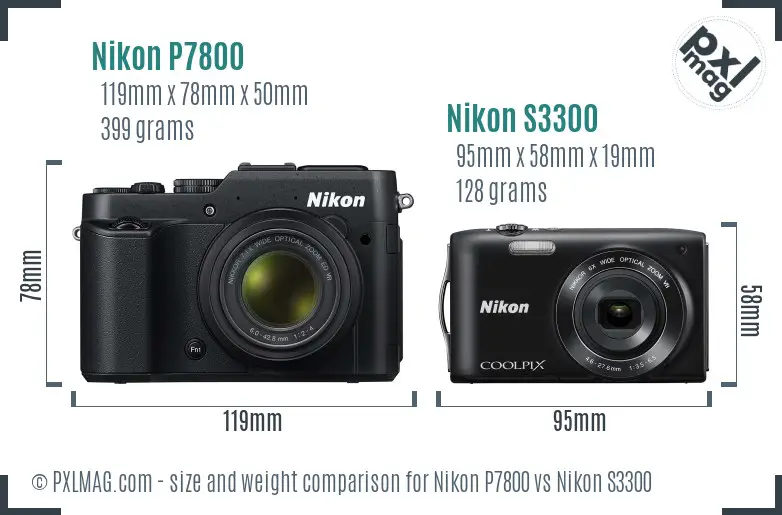 Nikon P7800 vs Nikon S3300 size comparison