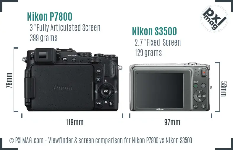 Nikon P7800 vs Nikon S3500 Screen and Viewfinder comparison