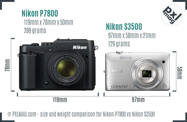 Nikon P7800 vs Nikon S3500 size comparison