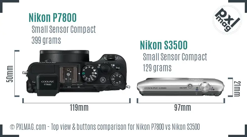 Nikon P7800 vs Nikon S3500 top view buttons comparison
