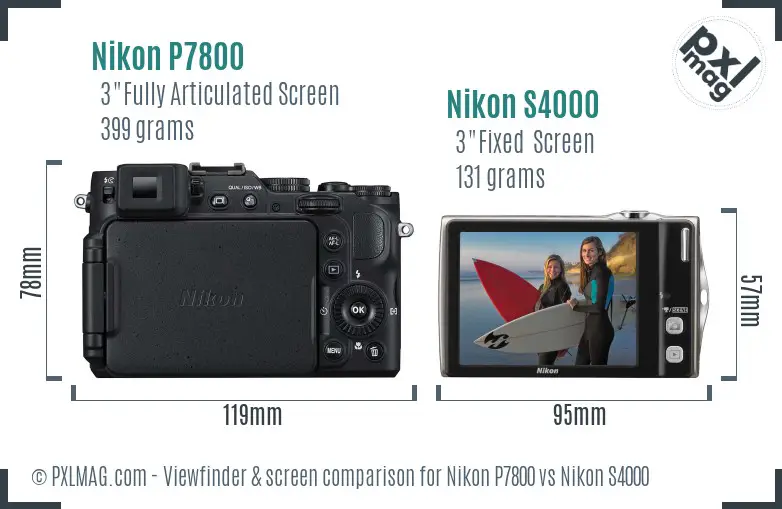 Nikon P7800 vs Nikon S4000 Screen and Viewfinder comparison