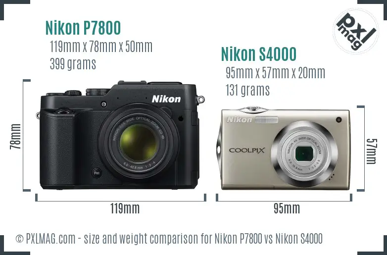 Nikon P7800 vs Nikon S4000 size comparison
