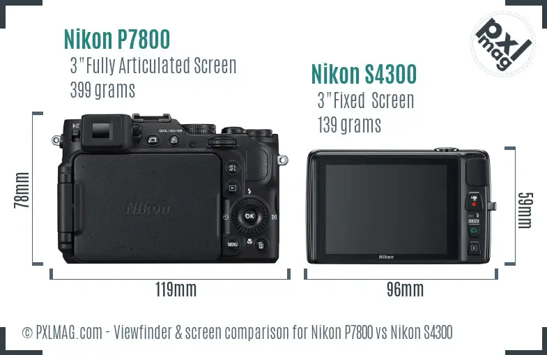 Nikon P7800 vs Nikon S4300 Screen and Viewfinder comparison