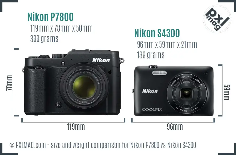 Nikon P7800 vs Nikon S4300 size comparison