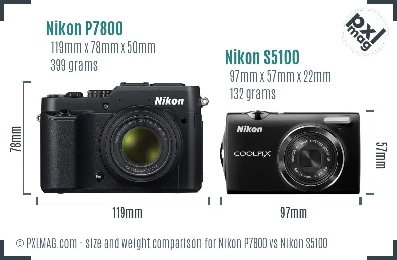 Nikon P7800 vs Nikon S5100 size comparison