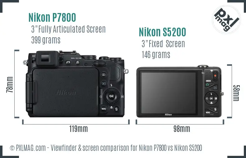 Nikon P7800 vs Nikon S5200 Screen and Viewfinder comparison
